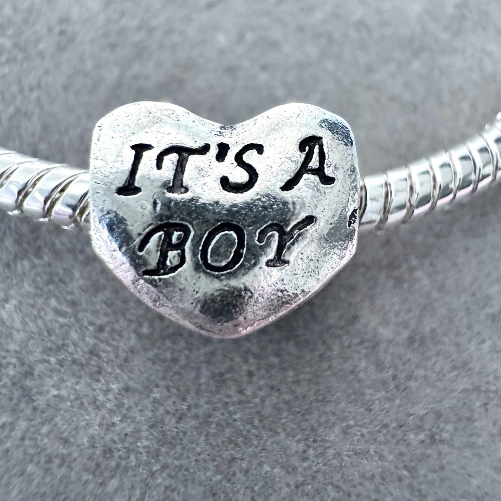 Its A Boy Heart Charm Silver Baby Shower Gender Reveal Bead Charm fits‎ PANDORA
